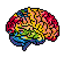 Logo for Colors of the Brain. Logo shows a pixelated brain in rainbow colors.