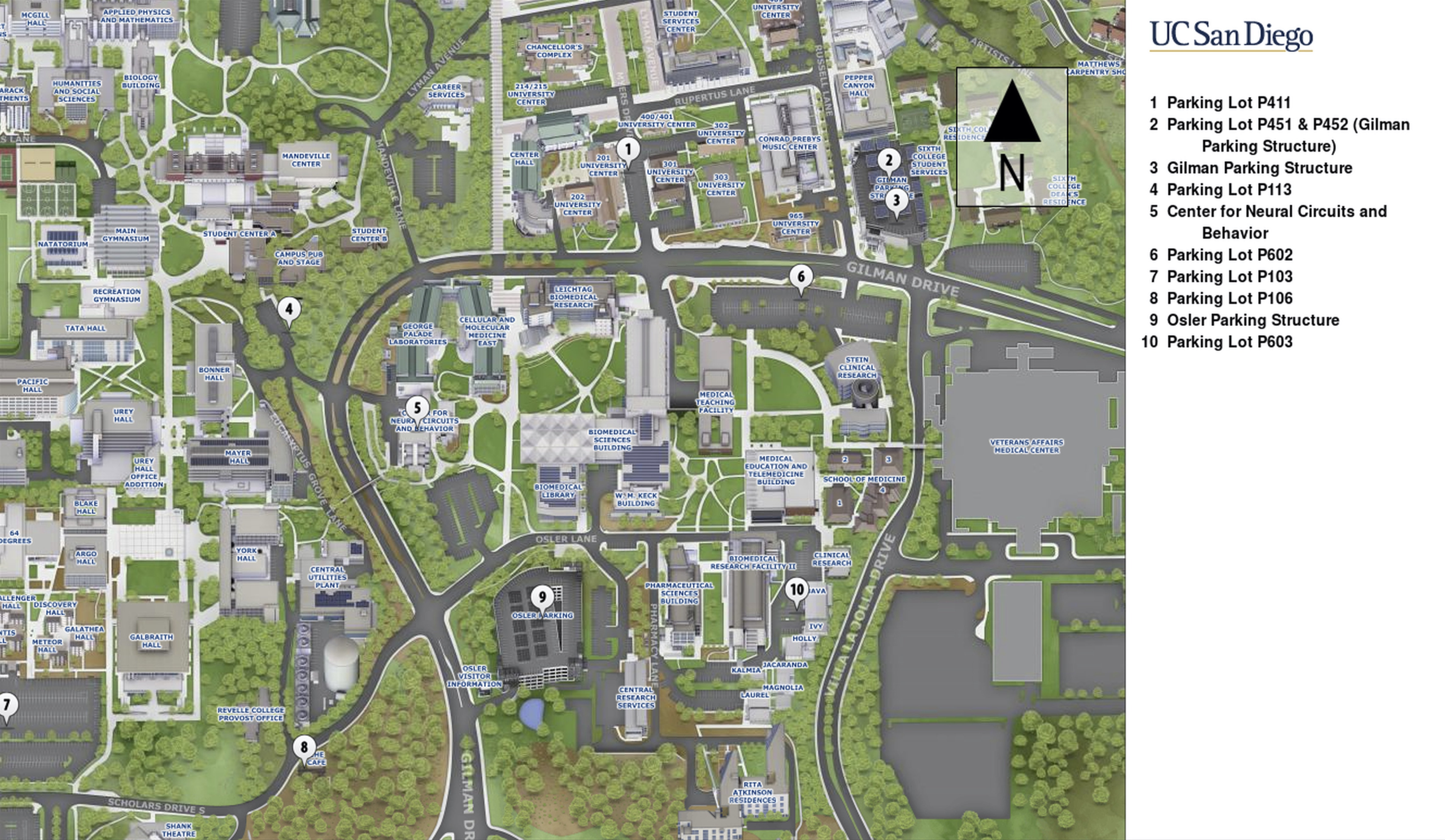 UCSD map showing CNCB and nearby parking options